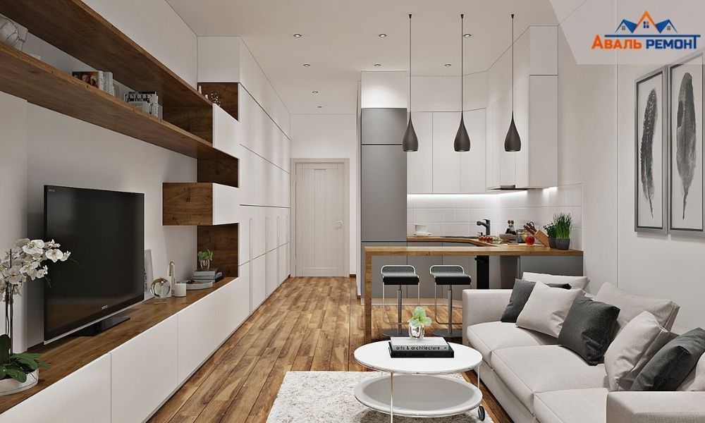 Современные идеи дизайна однокомнатной квартиры 44 кв. м